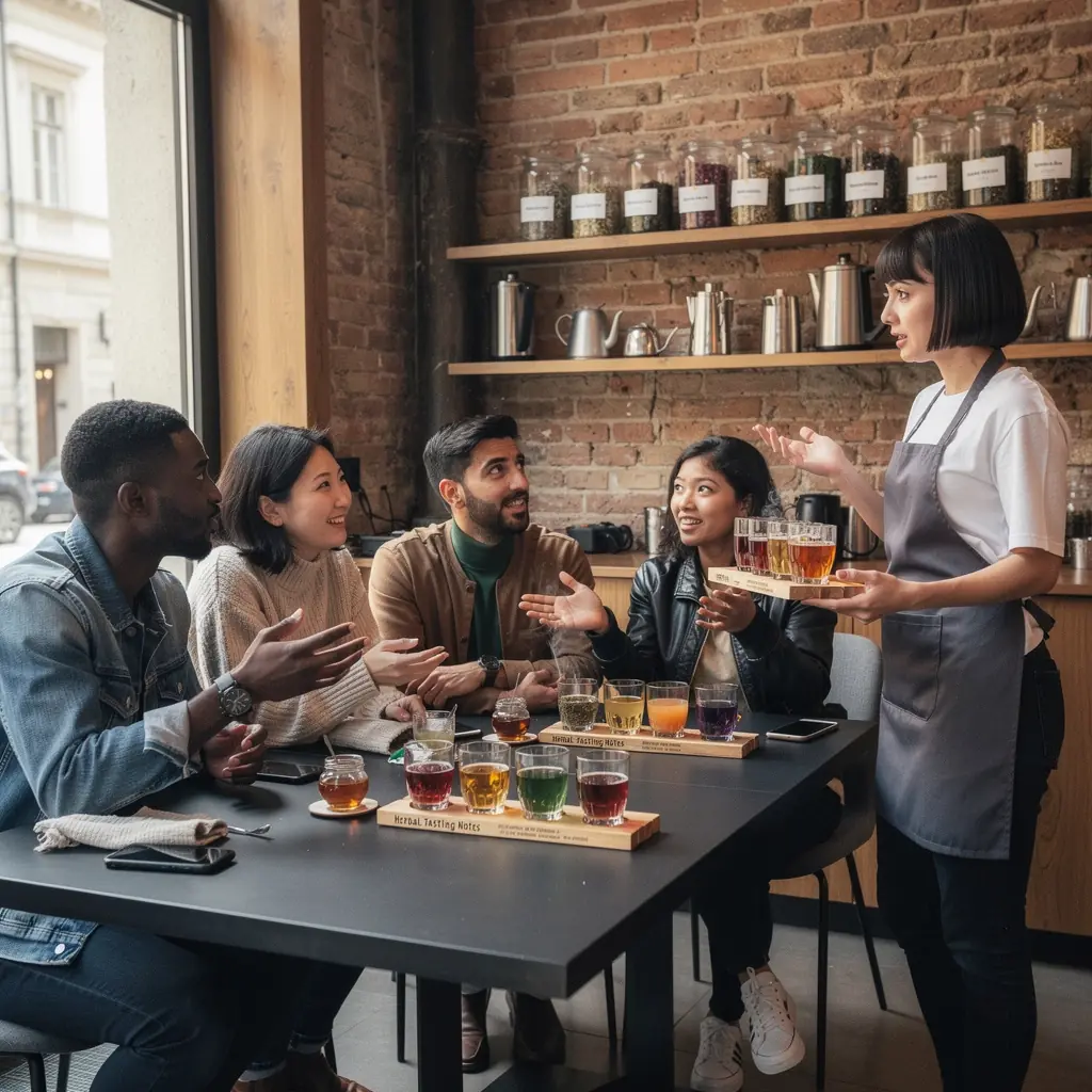 Szárított kamillavirágok szétszórva egy faasztalon.